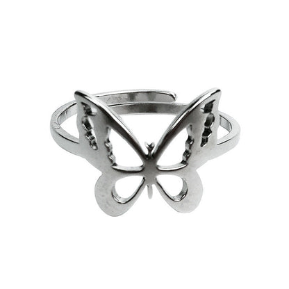Titanium steel butterfly ring adjustable girl ring couple ring